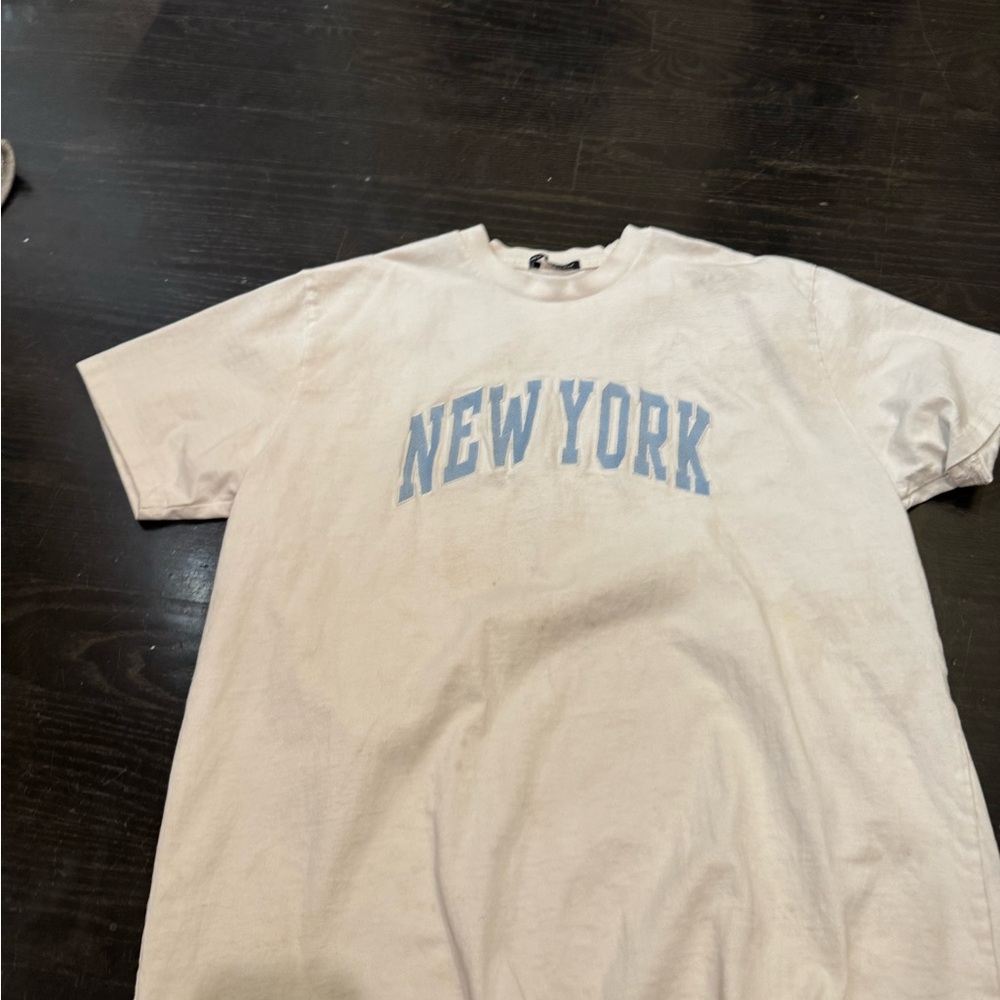 Brandy Melville Cream Tee with Blue Accents